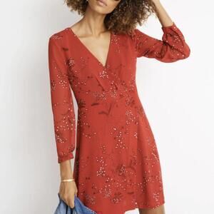 Madewell Red Floral Hazelwood Wrap-Front Long Sleeve Mini Dress - Size - 6